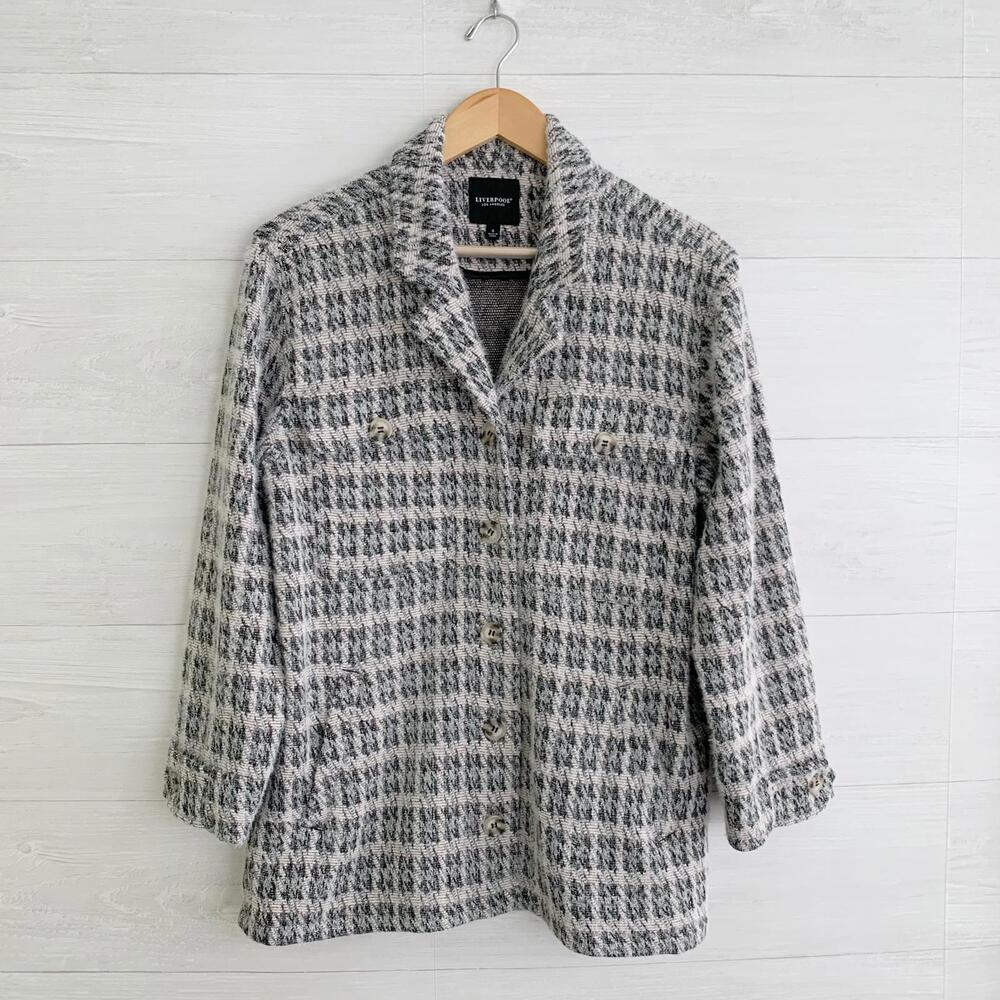Liverpool Jeans - Heather Houndstooth Fuzzy Button Front Boxy Jacket, S